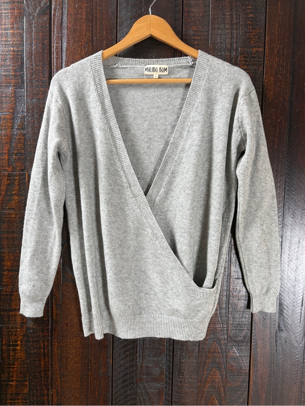 Malibu Bum Women's Gray Soft Faux Wrap Sweater